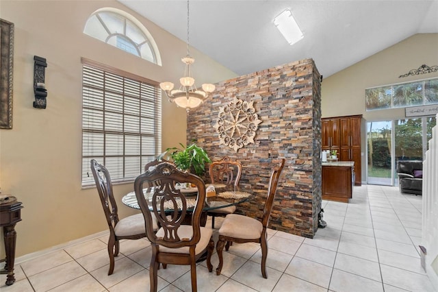 15522 NW 12th Ct, Pembroke Pines, FL 33028 - dining room featuring high vaulted ceiling, light tile patterned flooring, and a chandelier