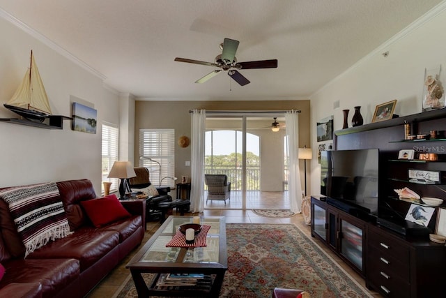 146 Palm Coast Resort Blvd Unit 501, Palm Coast, FL 32137 - living area featuring ceiling fan and crown molding