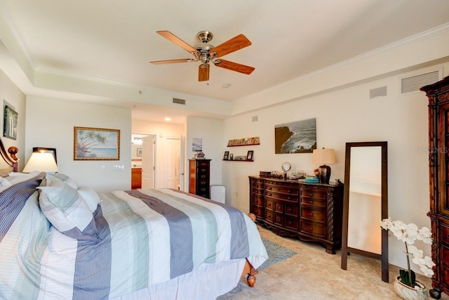 146 Palm Coast Resort Blvd Unit 501, Palm Coast, FL 32137 - bedroom featuring ornamental molding, ceiling fan, and light colored carpet