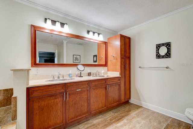 146 Palm Coast Resort Blvd Unit 501, Palm Coast, FL 32137 - bathroom featuring double vanity and ornamental molding