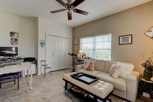 146 Palm Coast Resort Blvd Unit 501, Palm Coast, FL 32137 - living room with ceiling fan