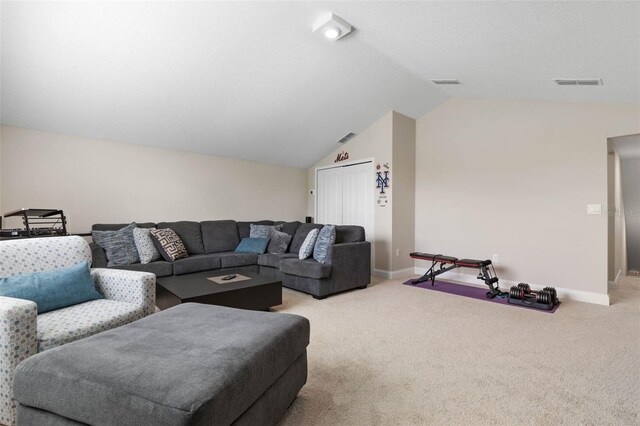 43 Lumber Jack Trl, Palm Coast, FL 32137 - carpeted living area with vaulted ceiling and baseboards