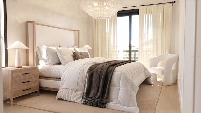 2360 Ocean Shore Blvd Unit 10, Ormond Beach, FL 32176 - bedroom with a chandelier and light wood-style floors
