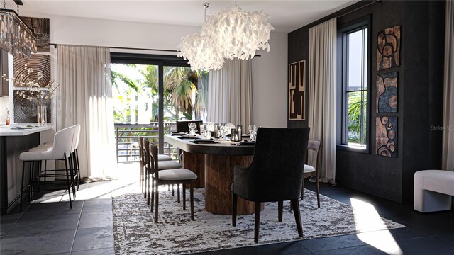 2360 Ocean Shore Blvd Unit 11, Ormond Beach, FL 32176 - dining space with a chandelier, healthy amount of natural light, and bar area