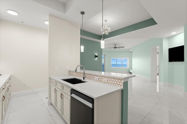 200 Ocean Crest Dr Unit 1111, Palm Coast, FL 32137 - kitchen featuring dishwasher, light marble finish floors, open floor plan, light countertops, and recessed lighting
