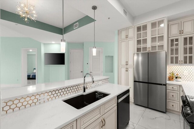 200 Ocean Crest Dr Unit 1111, Palm Coast, FL 32137 - kitchen featuring freestanding refrigerator, stove, dishwashing machine, light countertops, and decorative backsplash