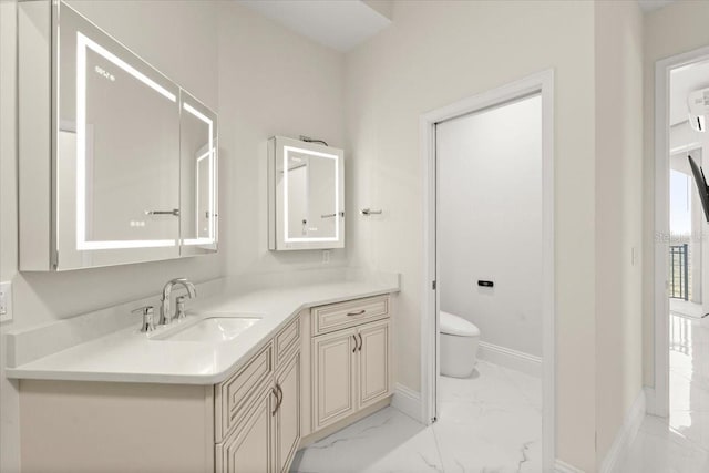 200 Ocean Crest Dr Unit 1111, Palm Coast, FL 32137 - bathroom featuring marble finish flooring, vanity, and an AC wall unit