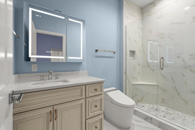 200 Ocean Crest Dr Unit 1111, Palm Coast, FL 32137 - bathroom featuring a marble finish shower, marble finish flooring, and vanity