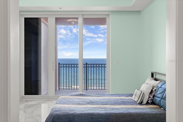 200 Ocean Crest Dr Unit 1111, Palm Coast, FL 32137 - bedroom featuring a water view, access to outside, and marble look tiles