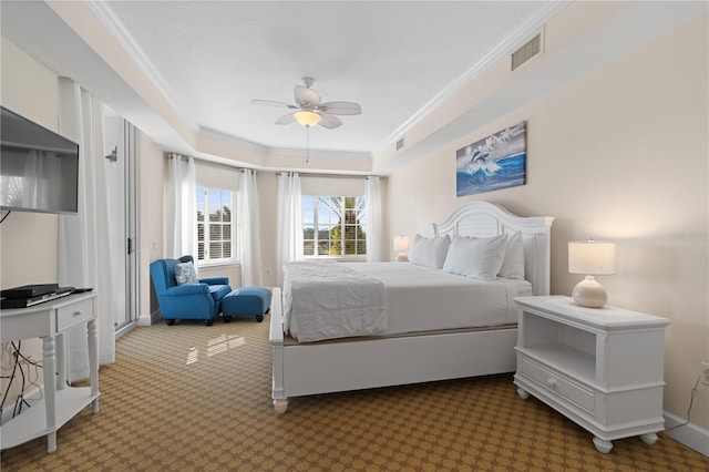 102 Yacht Harbor Dr Unit 475, Palm Coast, FL 32137 - carpeted bedroom featuring crown molding and a ceiling fan