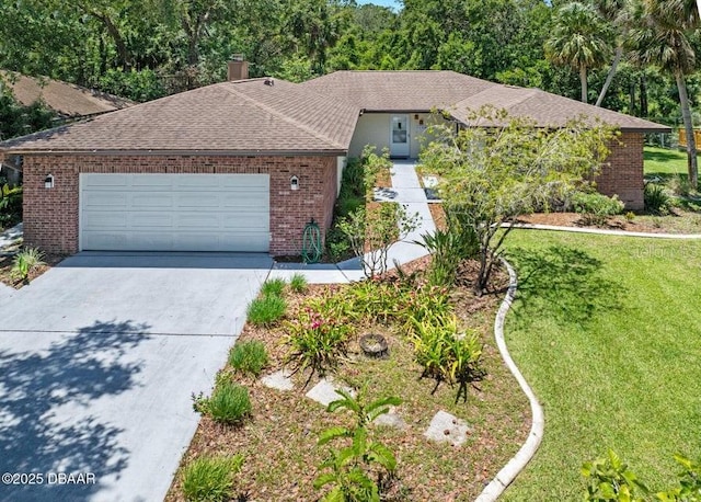 1108 Northside Dr, Ormond Beach, FL 32174 - ranch-style house with brick siding, driveway, a garage, and a front lawn