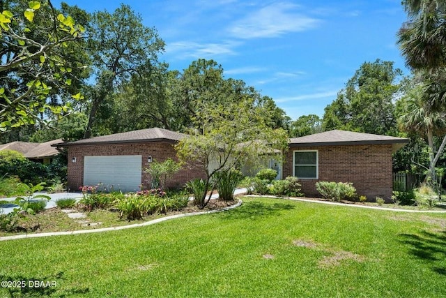 1108 Northside Dr, Ormond Beach, FL 32174 - ranch-style house featuring brick siding, a front yard, and a garage