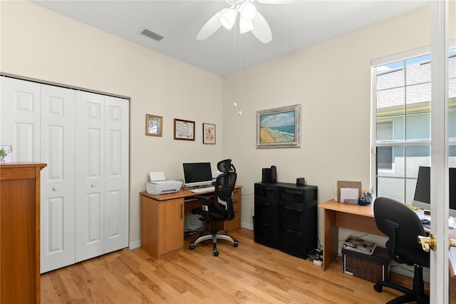 143 W Waterside Pkwy, Palm Coast, FL 32137 - office area with ceiling fan and light wood finished floors
