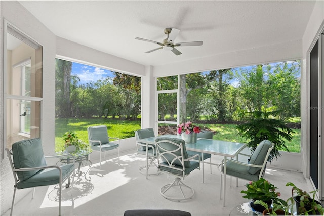 143 W Waterside Pkwy, Palm Coast, FL 32137 - sunroom / solarium featuring ceiling fan and view of wooded area