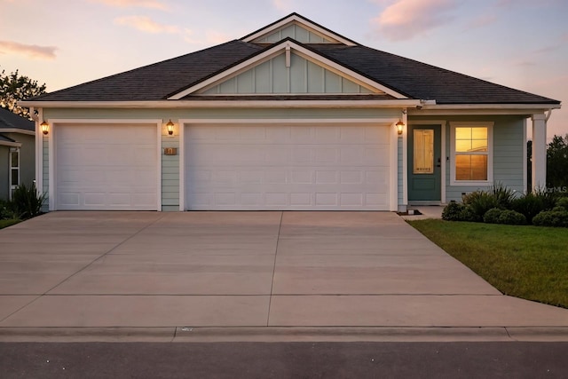 47 Lumberjack Trl, Palm Coast, FL 32137 - ranch-style house featuring driveway, a garage, board and batten siding, and a shingled roof
