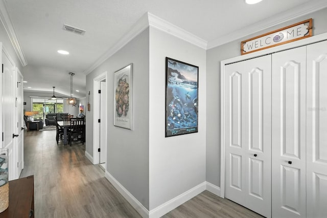 47 Lumberjack Trl, Palm Coast, FL 32137 - hallway with ornamental molding, wood finished floors, and recessed lighting
