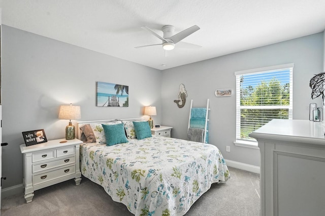 47 Lumberjack Trl, Palm Coast, FL 32137 - bedroom with dark carpet and ceiling fan