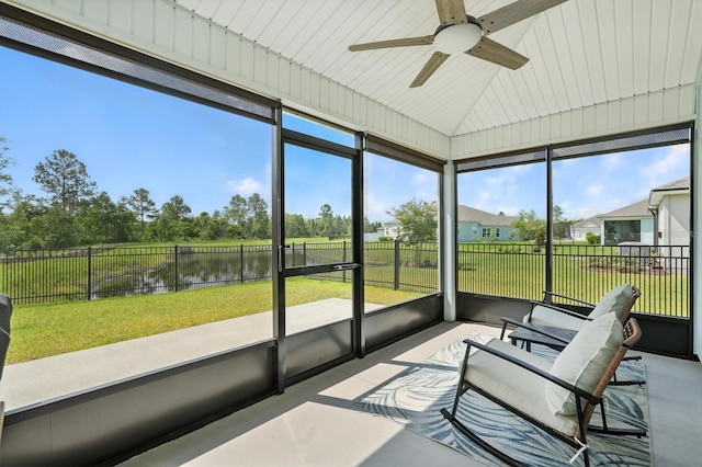 47 Lumberjack Trl, Palm Coast, FL 32137 - sunroom / solarium with a ceiling fan, a water view, and vaulted ceiling