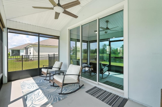 47 Lumberjack Trl, Palm Coast, FL 32137 - sunroom / solarium featuring a ceiling fan and vaulted ceiling