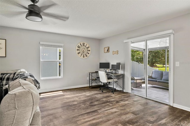 7 Grand Par Ct, Bunnell, FL 32110 - home office featuring a ceiling fan, wood finished floors, and a textured ceiling