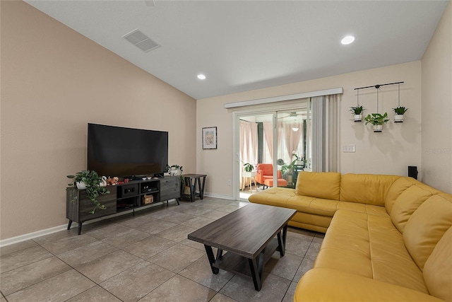 166 Midway Park Dr, Saint Augustine, FL 32084 - tiled living area featuring lofted ceiling and recessed lighting