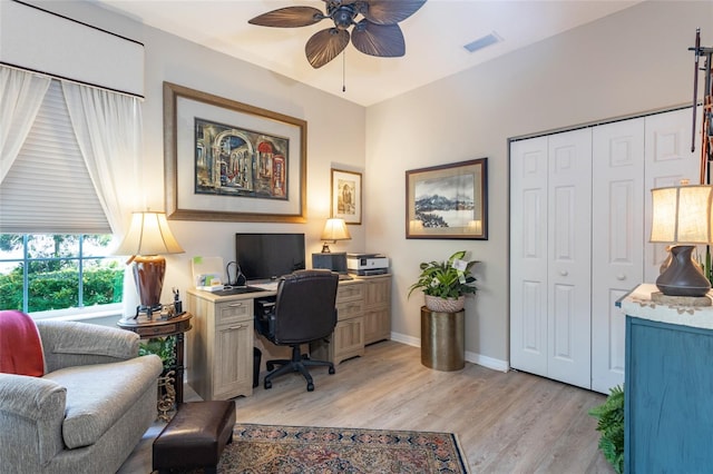 25 Raintree Cir, Palm Coast, FL 32164 - office area with ceiling fan and light wood-style floors
