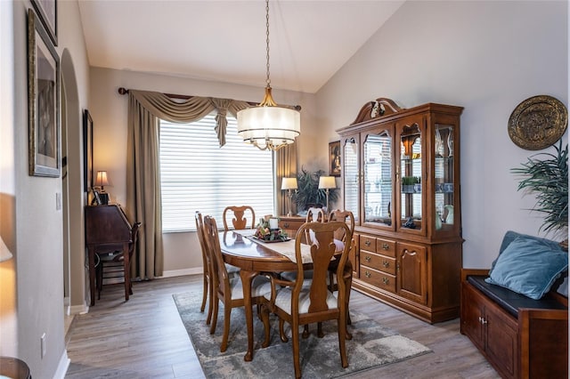 25 Raintree Cir, Palm Coast, FL 32164 - dining area featuring a chandelier, lofted ceiling, and light wood-style flooring