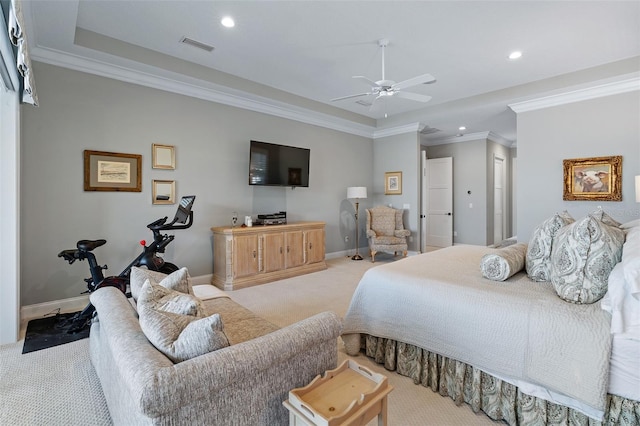 4 Old Oak Dr N, Palm Coast, FL 32137 - bedroom with light colored carpet, recessed lighting, crown molding, and a ceiling fan