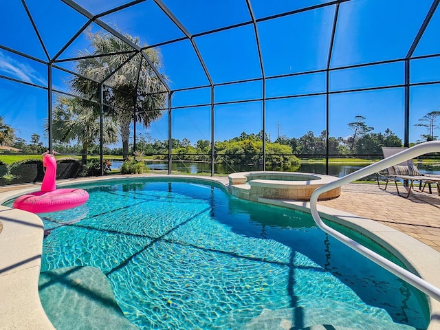 145 Heron Dr, Palm Coast, FL 32137 - view of pool with a lanai, a patio area, and a pool with connected hot tub