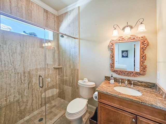 145 Heron Dr, Palm Coast, FL 32137 - full bathroom featuring vanity, a stall shower, and ornamental molding