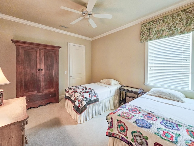 145 Heron Dr, Palm Coast, FL 32137 - bedroom with ornamental molding, light carpet, and ceiling fan