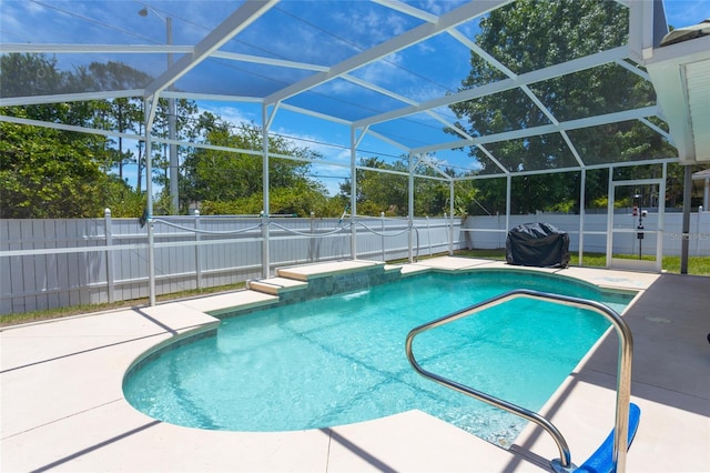 25 Raintree Pl, Palm Coast, FL 32164 - view of pool featuring a fenced backyard, a patio area, glass enclosure, and a grill