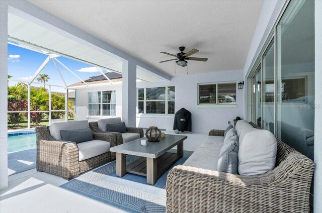1904 Rouzbeh Ct, Port Orange, FL 32128 - view of patio / terrace featuring an outdoor hangout area, a ceiling fan, an outdoor pool, and a lanai