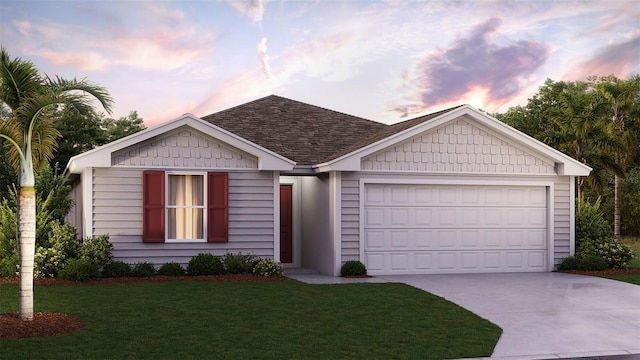 8 Mill Wheel Ct S, Palm Coast, FL 32137 - ranch-style house with concrete driveway, a garage, a front yard, and a shingled roof