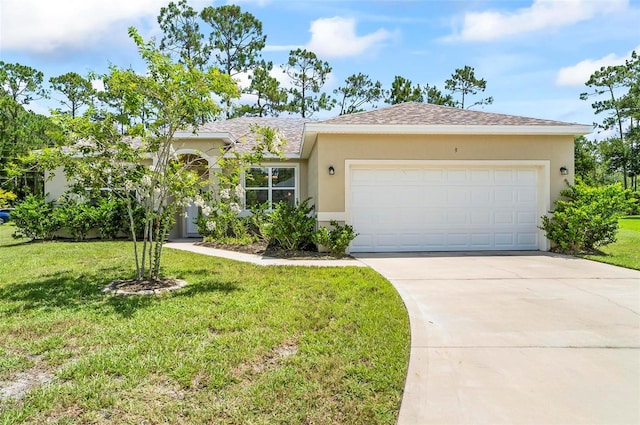 9 Elder Pl, Palm Coast, FL 32164 - single story home featuring stucco siding, concrete driveway, a front yard, and a garage