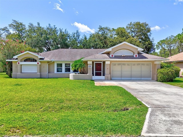 5 Wilksboro Pl, Palm Coast, FL 32164 - single story home with stucco siding, a garage, concrete driveway, a front lawn, and roof with shingles