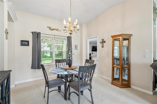 5 Wilksboro Pl, Palm Coast, FL 32164 - dining room featuring a chandelier, light carpet, and high vaulted ceiling