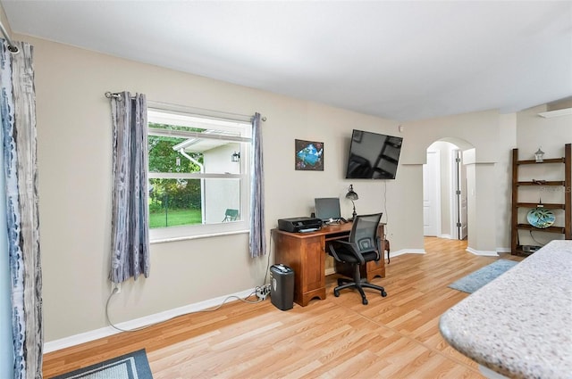 5 Wilksboro Pl, Palm Coast, FL 32164 - office with arched walkways and light wood-style floors