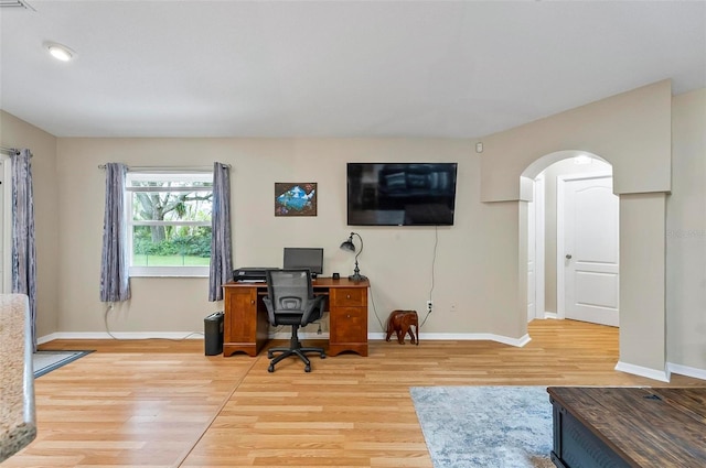 5 Wilksboro Pl, Palm Coast, FL 32164 - office featuring light wood-type flooring and arched walkways