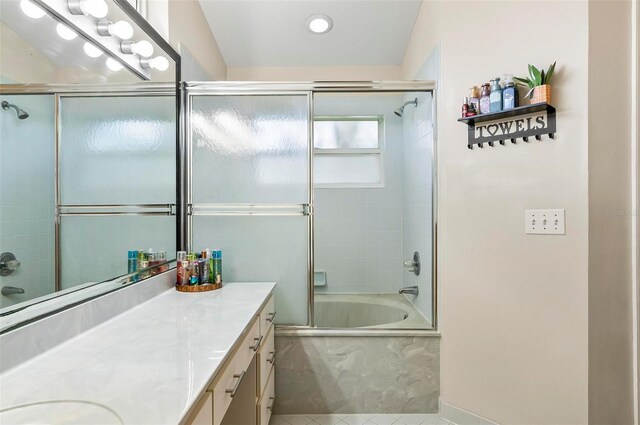 5 Wilksboro Pl, Palm Coast, FL 32164 - full bath with vanity, bath / shower combo with glass door, tile patterned flooring, and recessed lighting