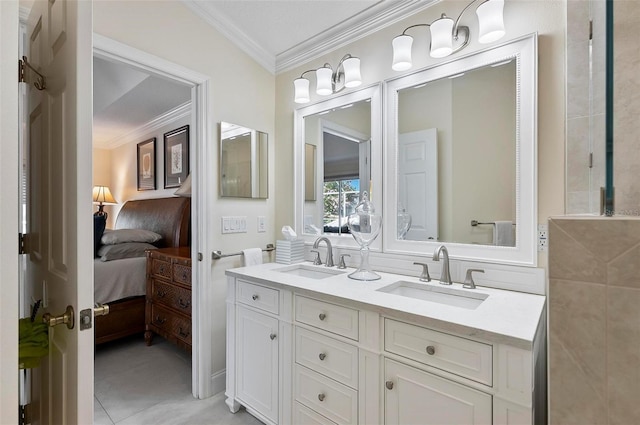 12 Comet Ct, Palm Coast, FL 32137 - ensuite bathroom with crown molding, double vanity, and tile patterned flooring
