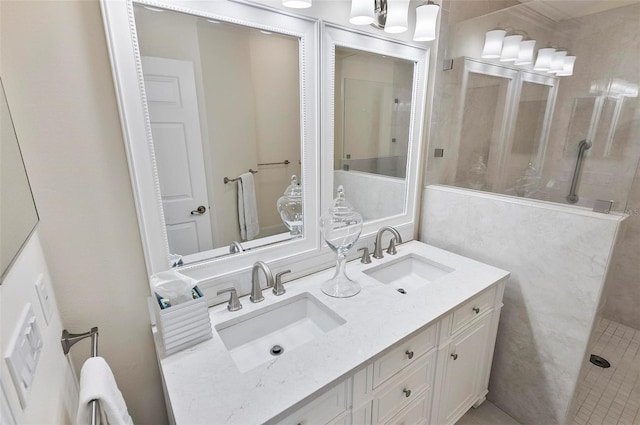 12 Comet Ct, Palm Coast, FL 32137 - full bath with double vanity, tiled shower, and tile patterned flooring