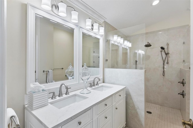12 Comet Ct, Palm Coast, FL 32137 - full bath featuring a walk in shower, double vanity, and lofted ceiling