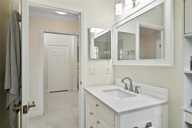 12 Comet Ct, Palm Coast, FL 32137 - bathroom with vanity, tile patterned flooring, and crown molding