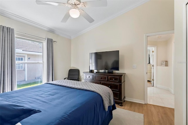 12 Comet Ct, Palm Coast, FL 32137 - bedroom featuring ornamental molding, light wood-style floors, and a ceiling fan