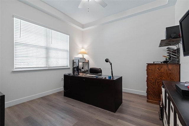 7 Pine Bush Ln, Palm Coast, FL 32164 - office featuring a ceiling fan and wood finished floors