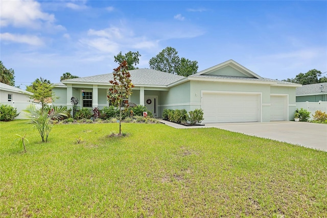 7 Pine Bush Ln, Palm Coast, FL 32164 - single story home with an attached garage, a front yard, concrete driveway, and stucco siding