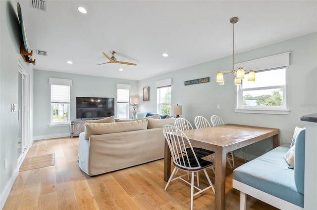 19 Bay Dr, Palm Coast, FL 32137 - dining space with light wood finished floors, recessed lighting, and a ceiling fan