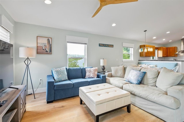 19 Bay Dr, Palm Coast, FL 32137 - living room with light wood-style flooring, ceiling fan, and recessed lighting