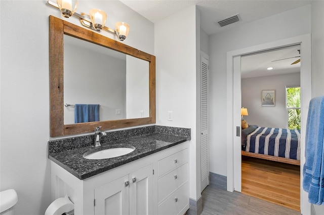 19 Bay Dr, Palm Coast, FL 32137 - ensuite bathroom featuring vanity, wood finished floors, and a closet